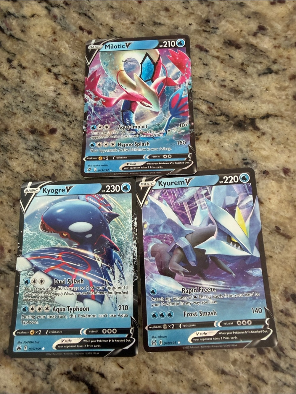Pokemon Blue Purple Kyogre V Kyurem V Milotic V Holo Trading Cards